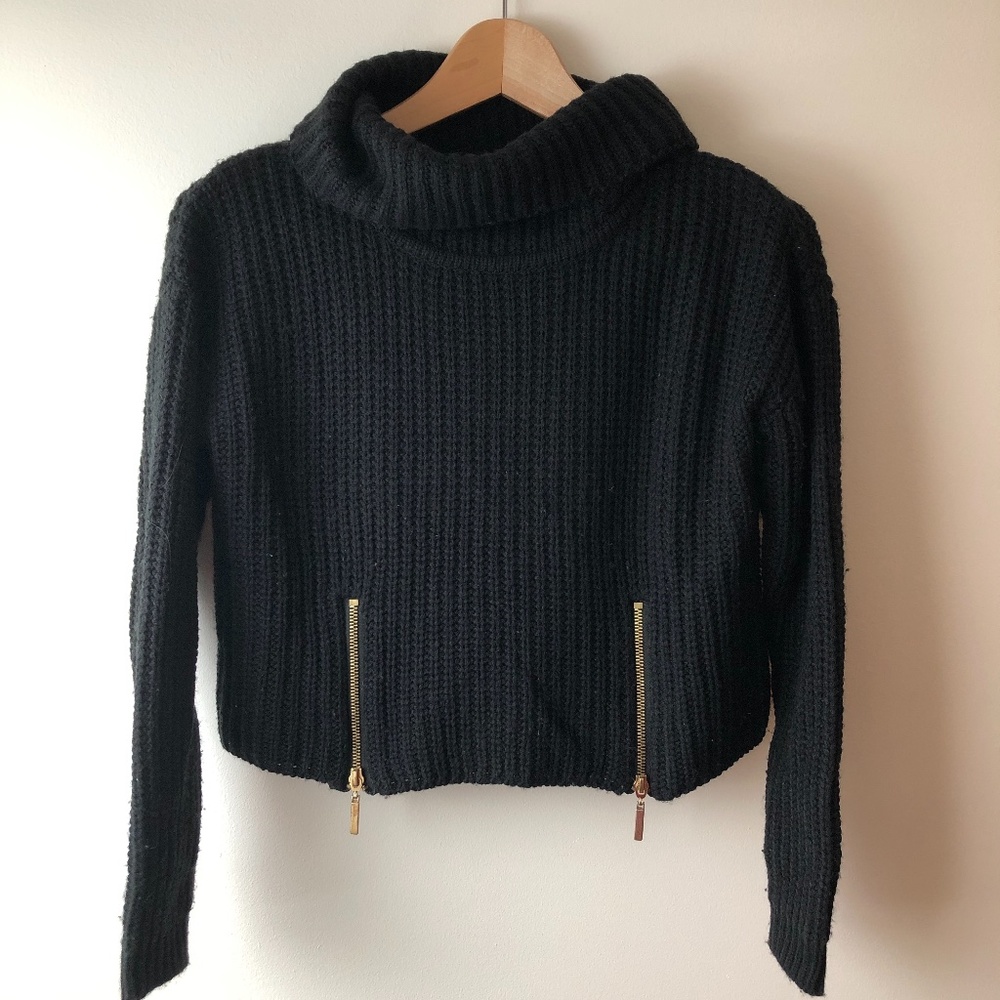 Material Girl Black Turtle Neck Cropped Sweater